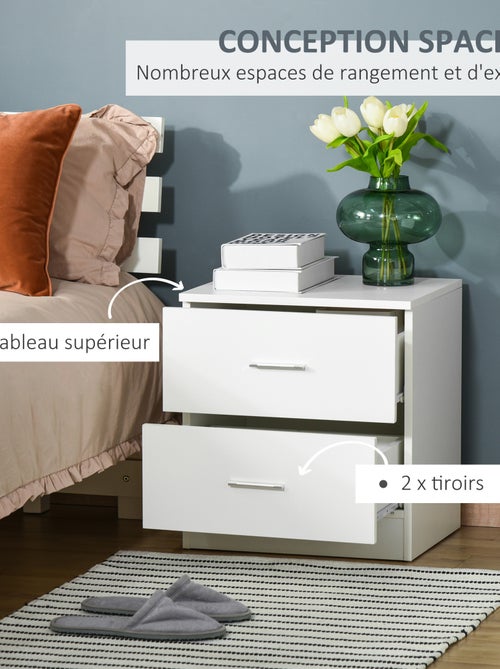 Chevet style contemporain 2 tiroirs poignées alu blanc - Kiabi
