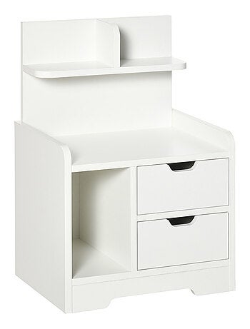 Chevet table de nuit 2 tiroirs niche étagère plateau blanc