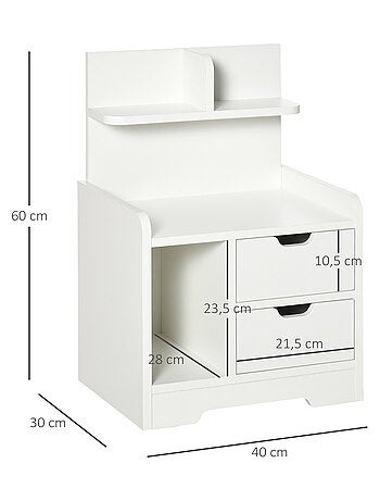 Chevet table de nuit 2 tiroirs niche étagère plateau blanc