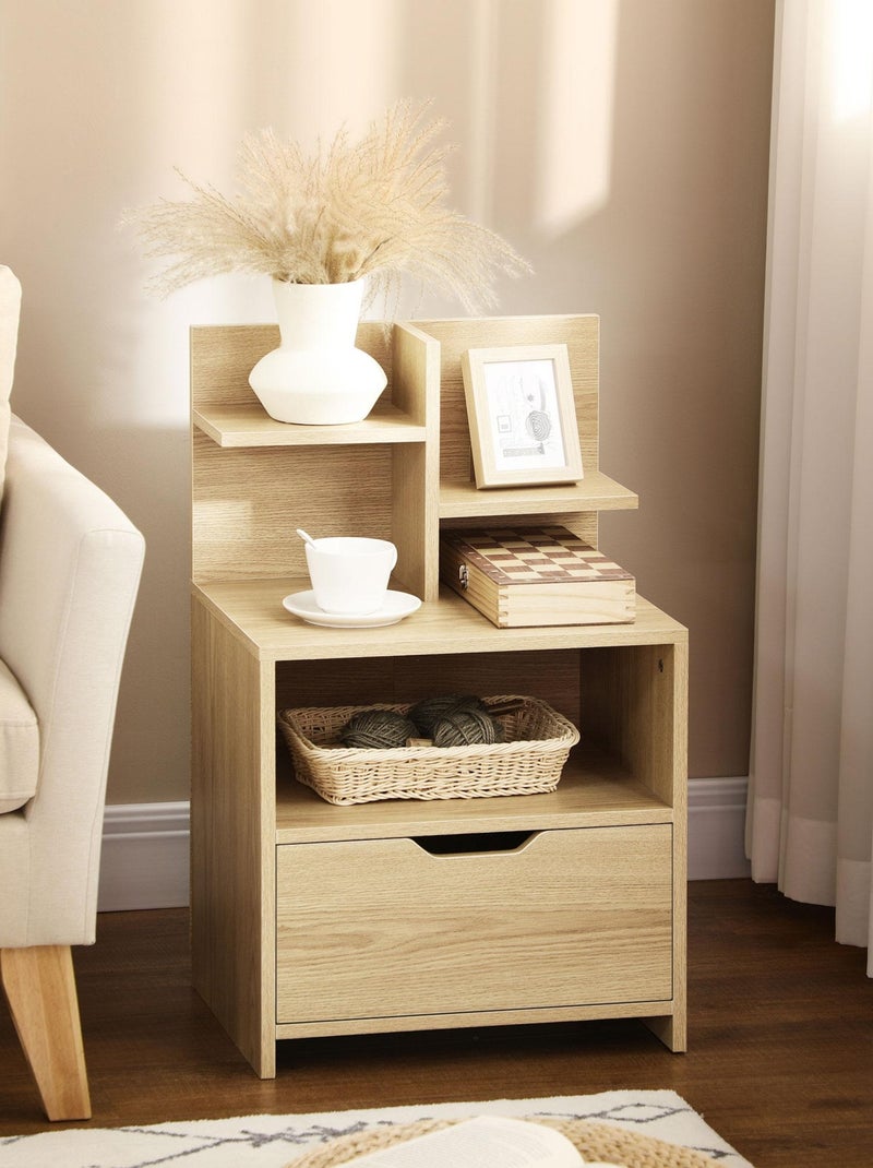 Chevet table de nuit multi-rangement aspect bois de chêne clair Beige - Kiabi