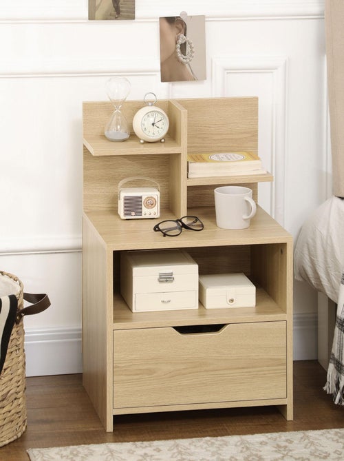 Chevet table de nuit multi-rangement aspect bois de chêne clair - Kiabi