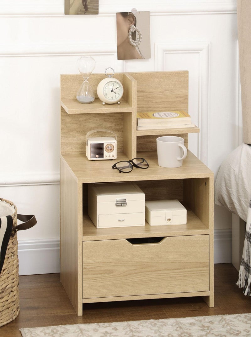 Chevet table de nuit multi-rangement aspect bois de chêne clair Beige - Kiabi