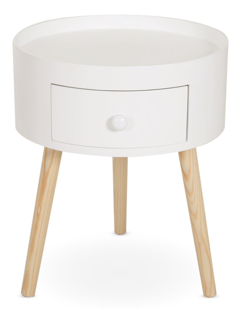 Chevet table de nuit ronde 1 tiroir design scandinave bicolore Blanc Blanc - Kiabi