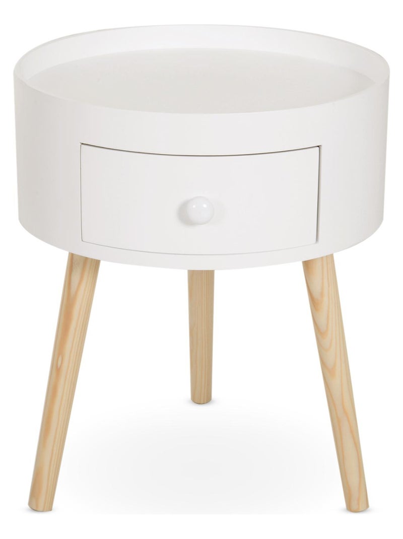 Chevet table de nuit ronde 1 tiroir design scandinave bicolore Blanc - Kiabi