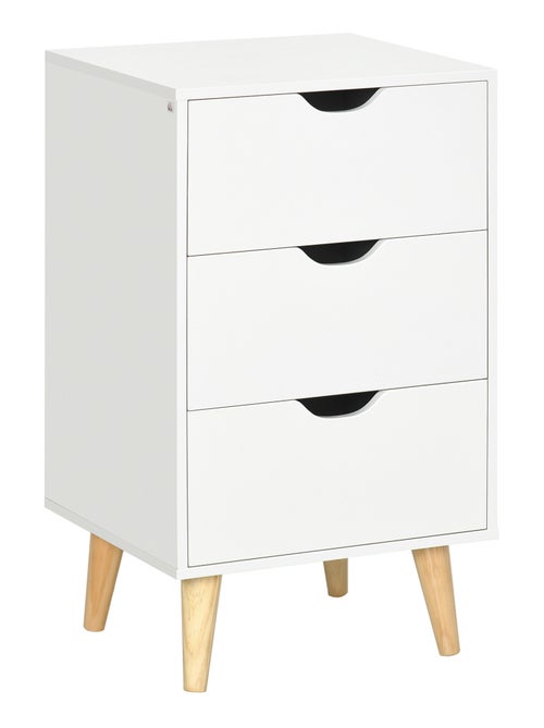 Chiffonnier 3 tiroirs design scandinave piètement bois pin panneaux blanc - Kiabi