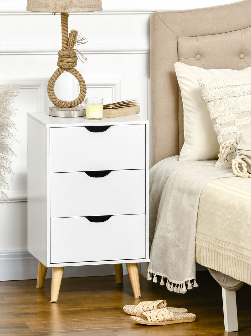 Chiffonnier 3 tiroirs design scandinave piètement bois pin panneaux blanc Blanc Blanc - Kiabi