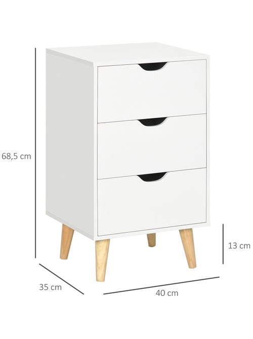 Chiffonnier 3 tiroirs design scandinave piètement bois pin panneaux blanc - Kiabi