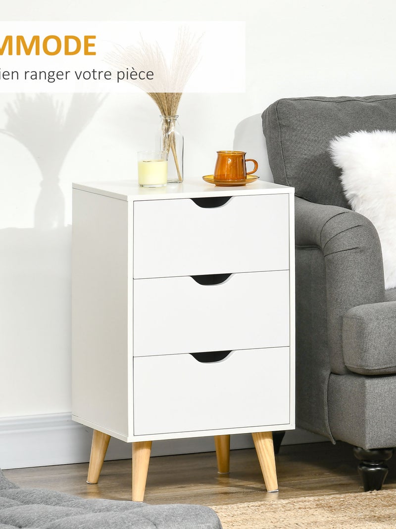 Chiffonnier 3 tiroirs design scandinave piètement bois pin panneaux blanc Blanc Blanc - Kiabi