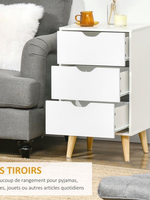 Chiffonnier 3 tiroirs design scandinave piètement bois pin panneaux blanc - Kiabi