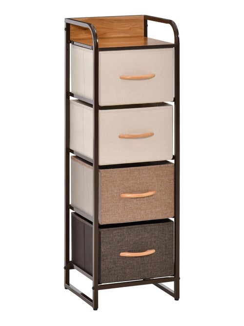 Chiffonnier 4 tiroirs acier aspect bois non tissé marron beige - Kiabi