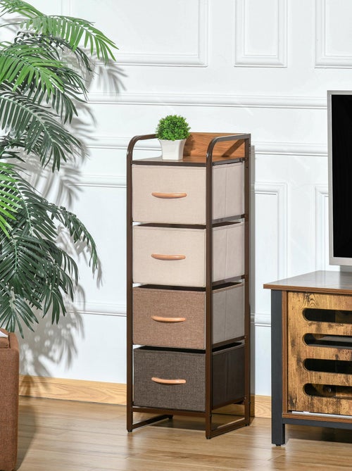 Chiffonnier 4 tiroirs acier aspect bois non tissé marron beige - Kiabi
