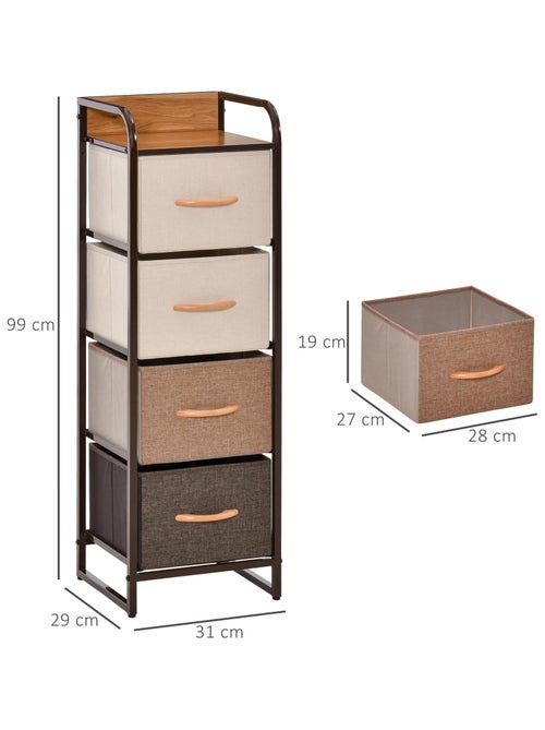 Chiffonnier 4 tiroirs acier aspect bois non tissé marron beige - Kiabi