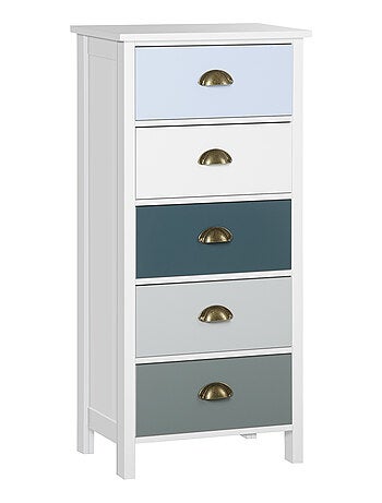 Chiffonnier 5 tiroirs design néo-rétro blanc bleu gris