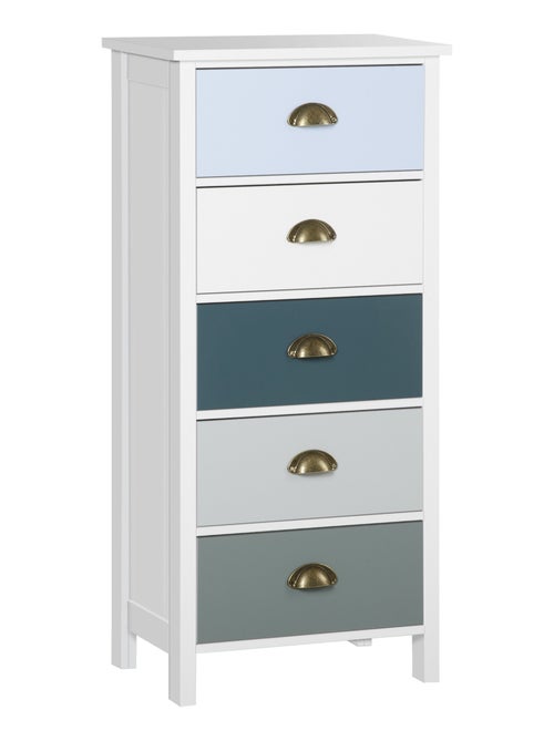 Chiffonnier 5 tiroirs design néo-rétro blanc bleu gris - Kiabi