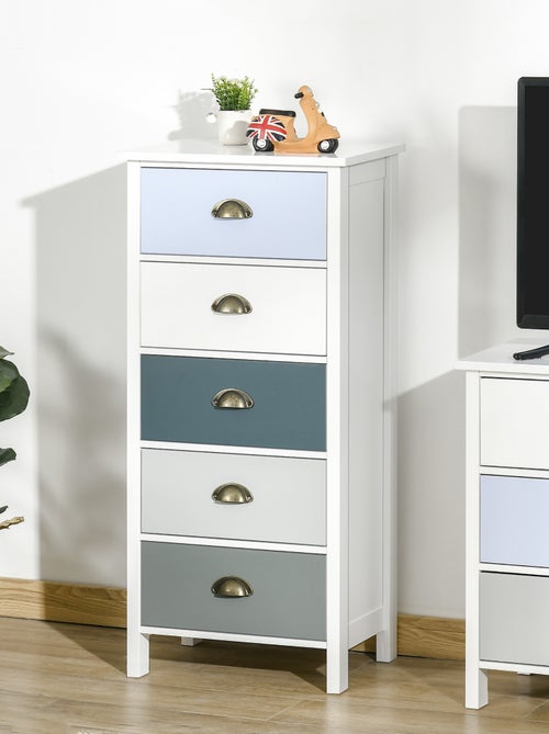 Chiffonnier 5 tiroirs design néo-rétro blanc bleu gris - Kiabi