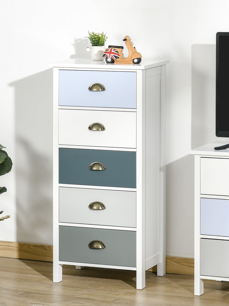 Chiffonnier 5 tiroirs design néo-rétro blanc bleu gris Blanc Blanc - Kiabi
