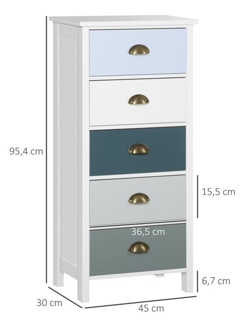 Chiffonnier 5 tiroirs design néo-rétro blanc bleu gris - Kiabi