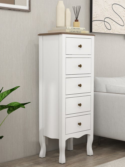 Chiffonnier 5 tiroirs design néo-rétro MDF bois blanc - Kiabi
