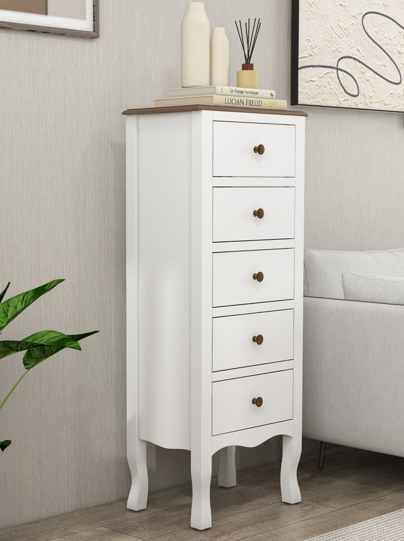 Chiffonnier 5 tiroirs design néo-rétro MDF bois blanc Blanc Blanc - Kiabi