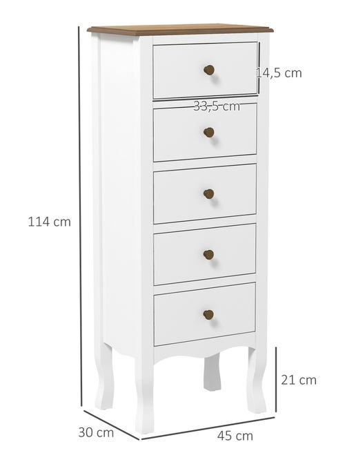 Chiffonnier 5 tiroirs design néo-rétro MDF bois blanc - Kiabi