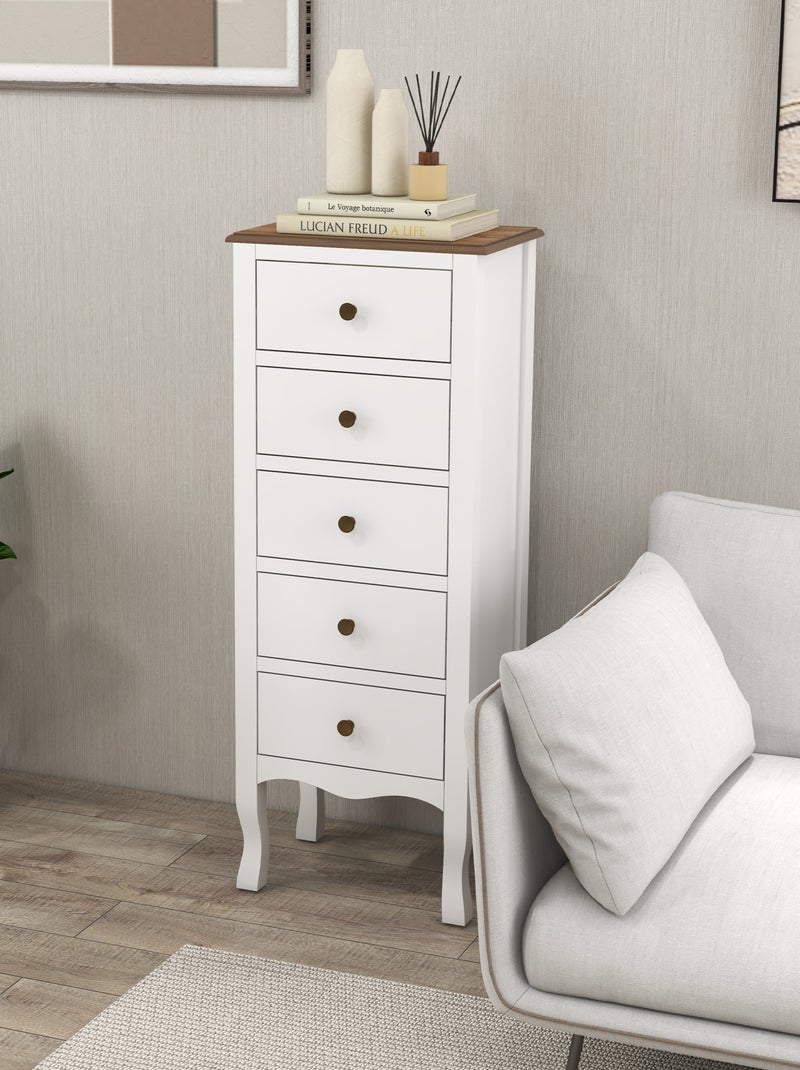 Chiffonnier 5 tiroirs design néo-rétro MDF bois blanc Blanc Blanc - Kiabi