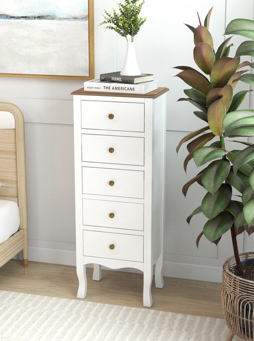 Chiffonnier 5 tiroirs design néo-rétro MDF bois blanc - Kiabi