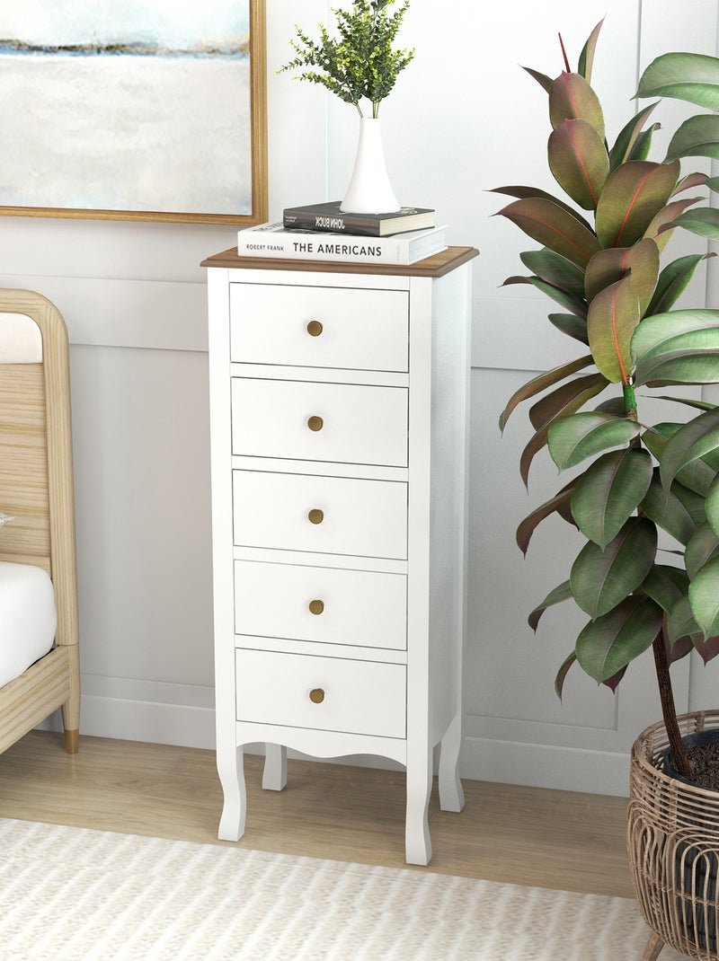 Chiffonnier 5 tiroirs design néo-rétro MDF bois blanc Blanc Blanc - Kiabi