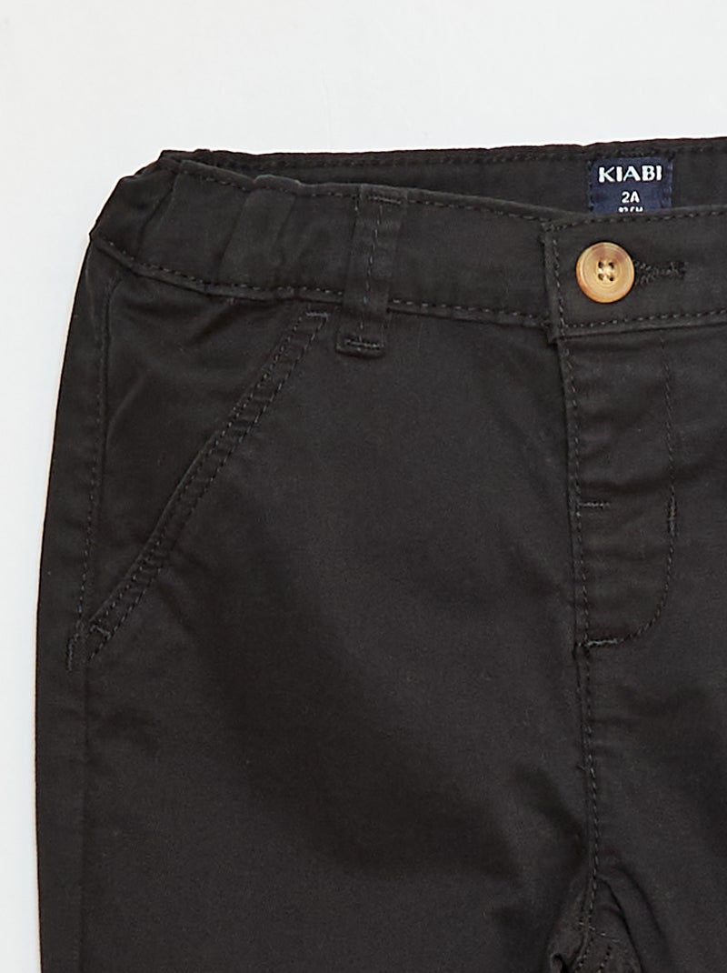 Chino droit en coton stretch Noir - Kiabi