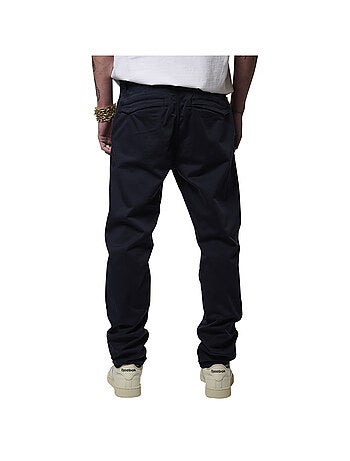 Chino en coton marine uni avec une coupe droite et des poches