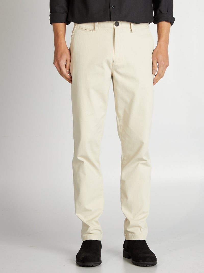Chino en twill coupe slim Blanc - Kiabi