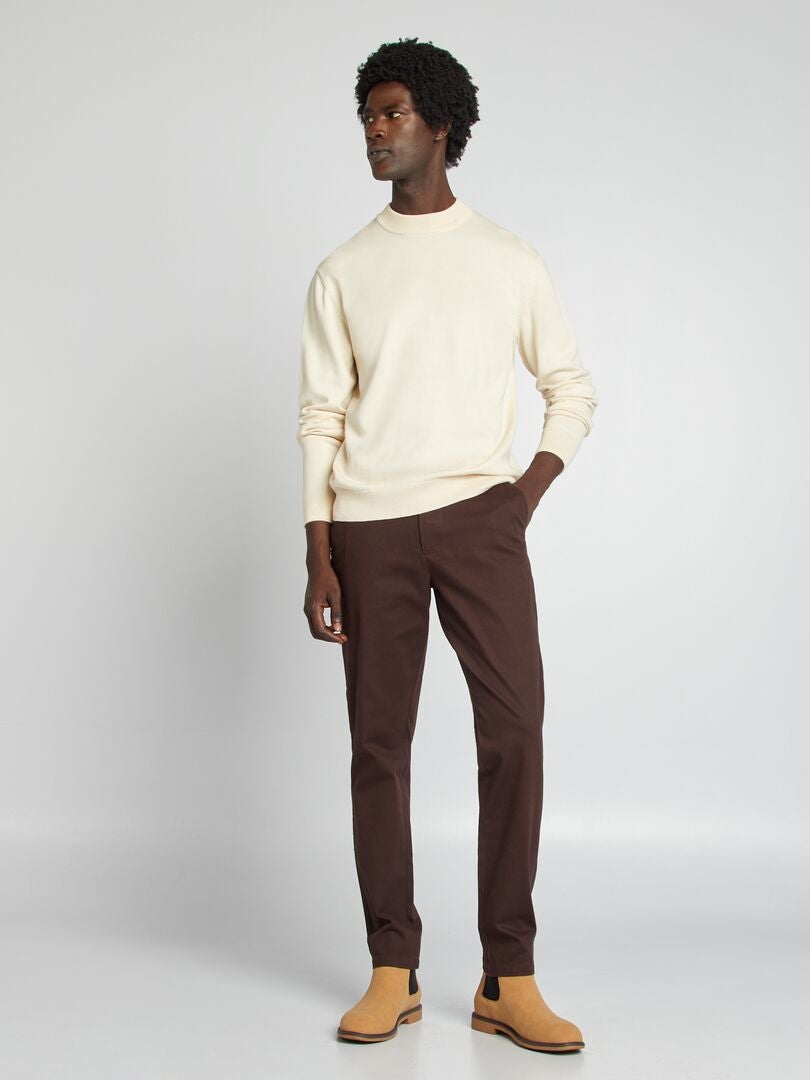 Chino en twill coupe slim Marron - Kiabi