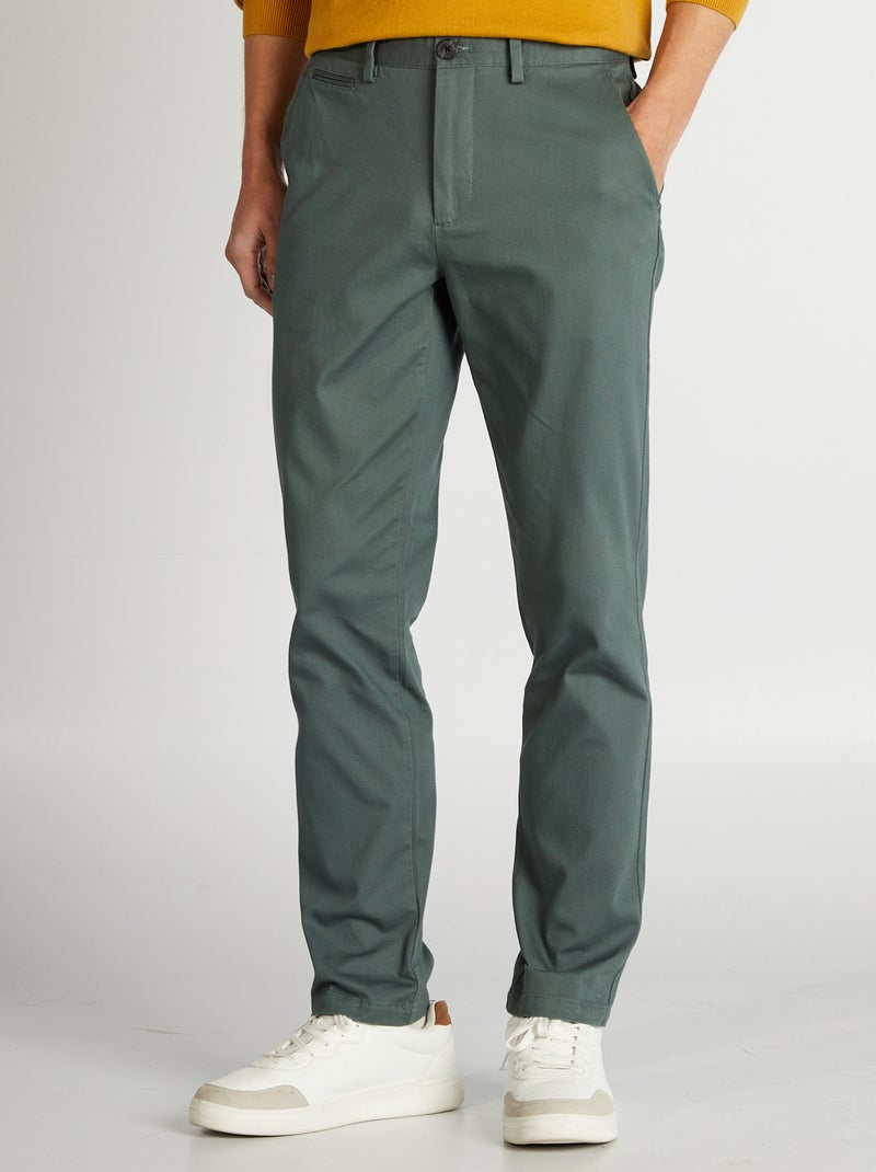 Chino en twill coupe slim Vert - Kiabi