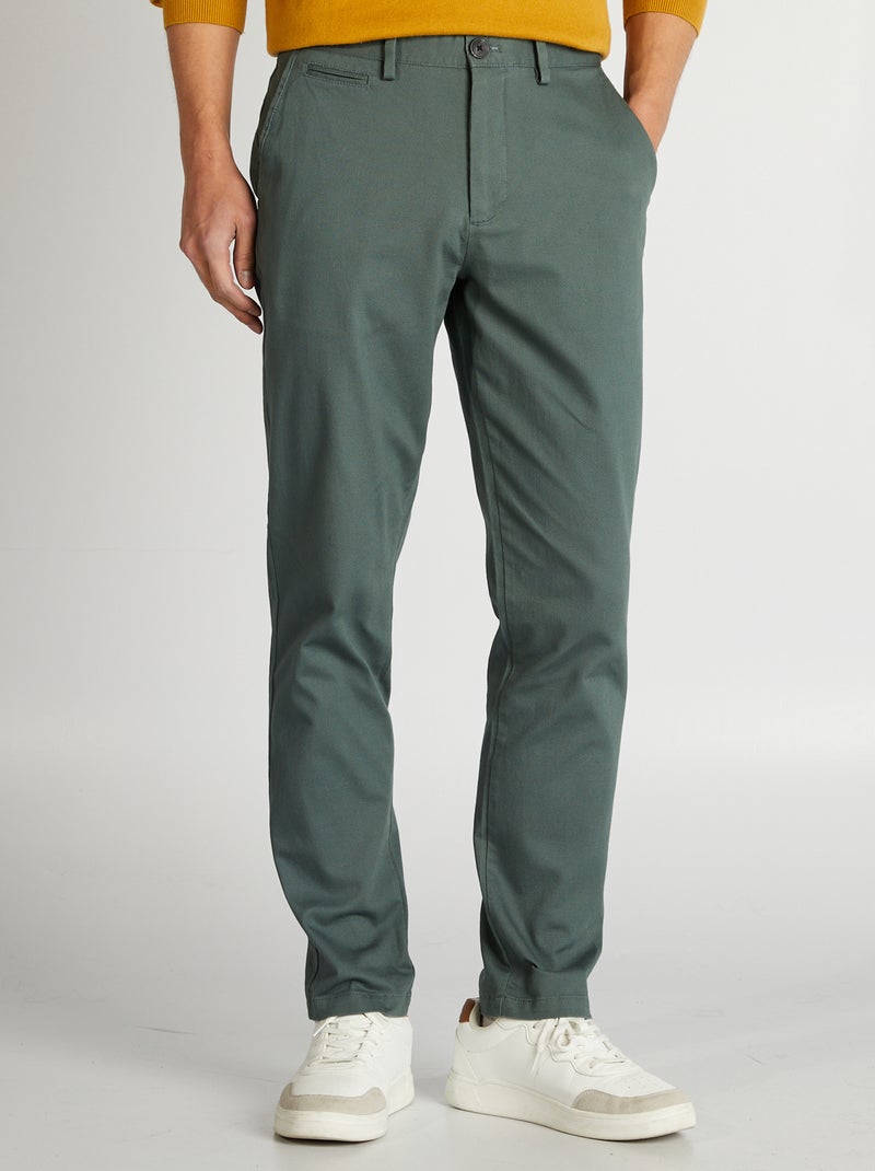 Chino en twill coupe slim Vert - Kiabi