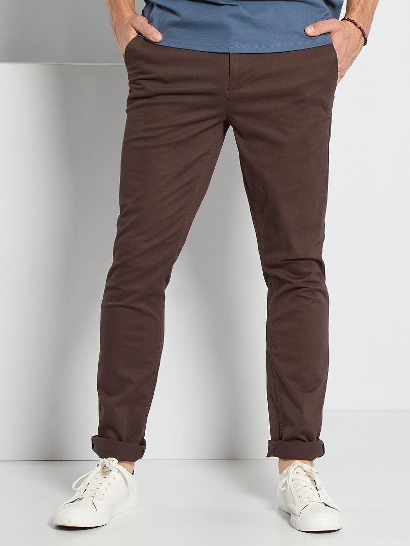Pantalon chino slim coton marron foncé homme