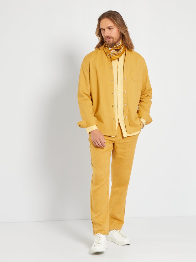 Chino uni en lin Beige moutare - Kiabi