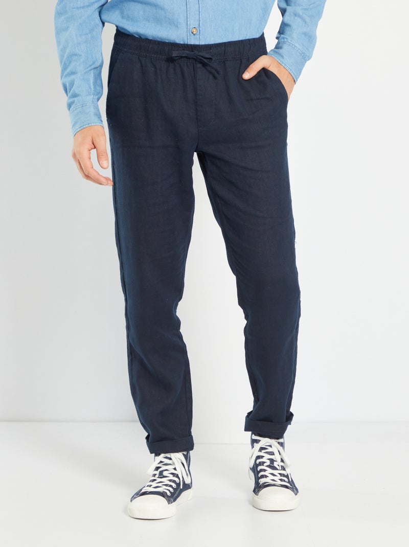 Chino uni en lin Bleu marine - Kiabi
