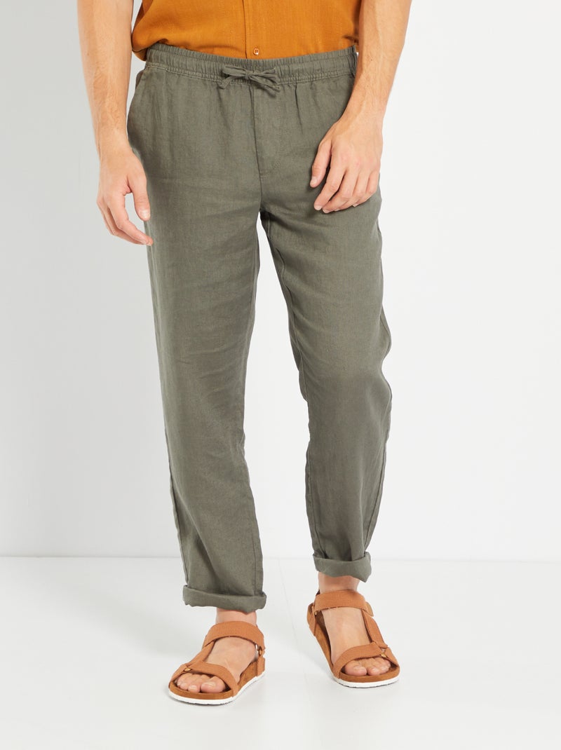 Chino uni en lin Kaki - Kiabi