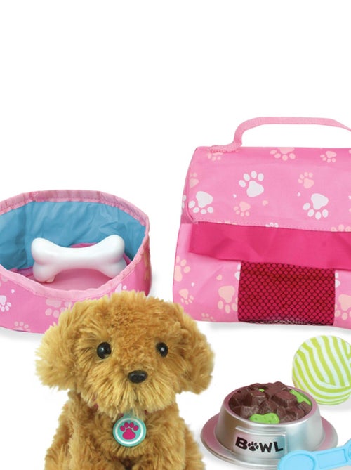 Chiot en peluche avec porte-bébé, 8 accessoires interactifs pour poupées - Kiabi