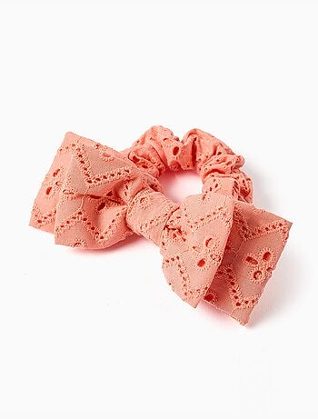 Chouchou avec nœud en broderie anglaise