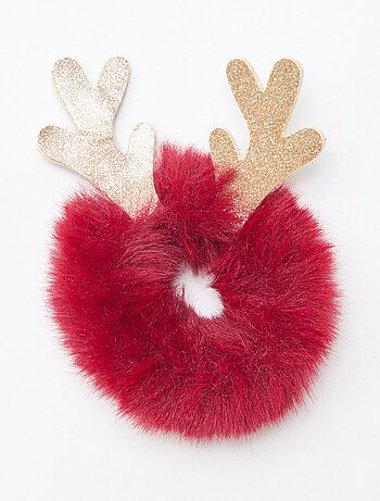 Chouchou en maille peluche avec bois de rennes