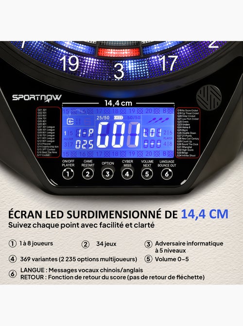 Cible jeu de fléchettes électronique 34 jeux grand écran led - Kiabi