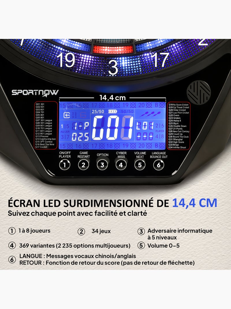 Cible jeu de fléchettes électronique 34 jeux grand écran led Noir - Kiabi