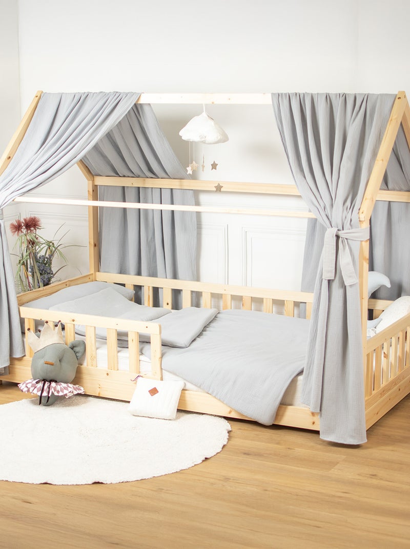 Ciel de lit cabane en gaze de coton duo 330 cm Gris - Kiabi