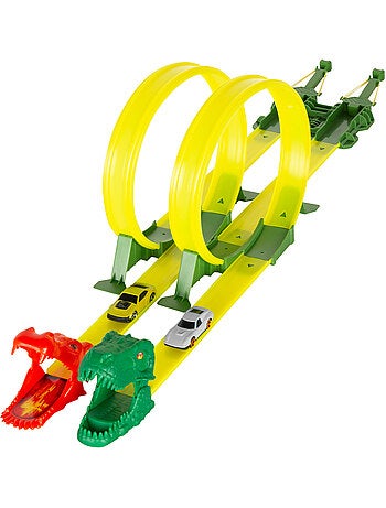 Circuit de voitures dinosaures avec double lanceur et deux voitures teamsterz