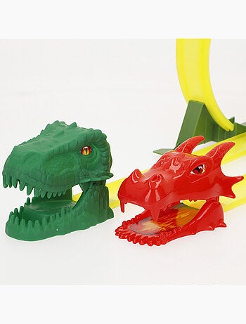 Circuit de voitures dinosaures avec double lanceur et deux voitures teamsterz