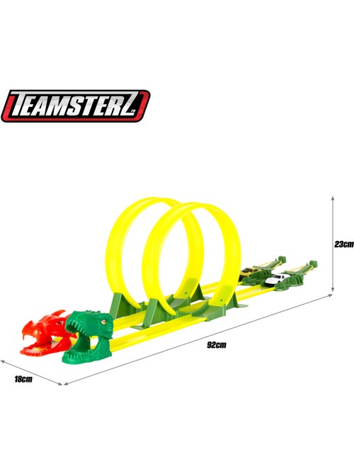 Circuit de voitures dinosaures avec double lanceur et deux voitures teamsterz - Kiabi Circuit de voitures dinosaures avec double lanceur et deux voitures teamsterz - Kiabi