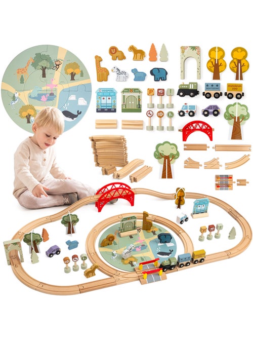 Circuit train bois enfant 106x55cm zoo safari puzzle rails figurine mamabrum - Kiabi Circuit train bois enfant 106x55cm zoo safari puzzle rails figurine mamabrum - Kiabi