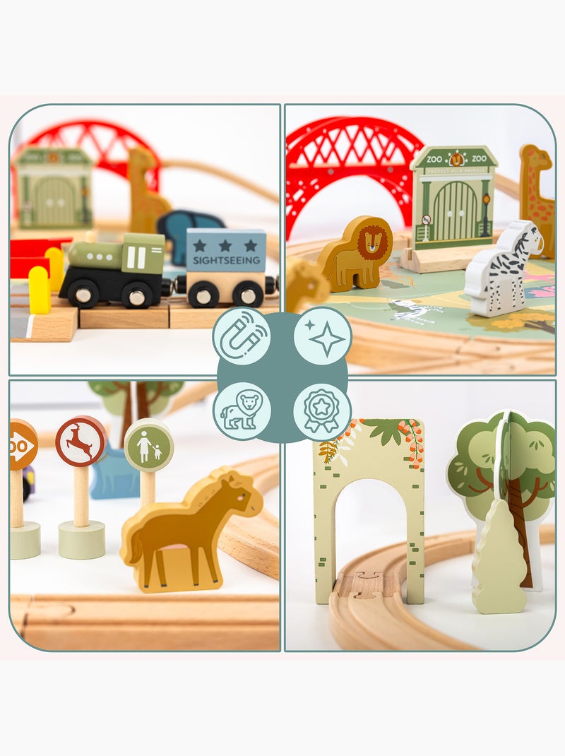 Circuit train bois enfant 106x55cm zoo safari puzzle rails figurine mamabrum N/A - Kiabi