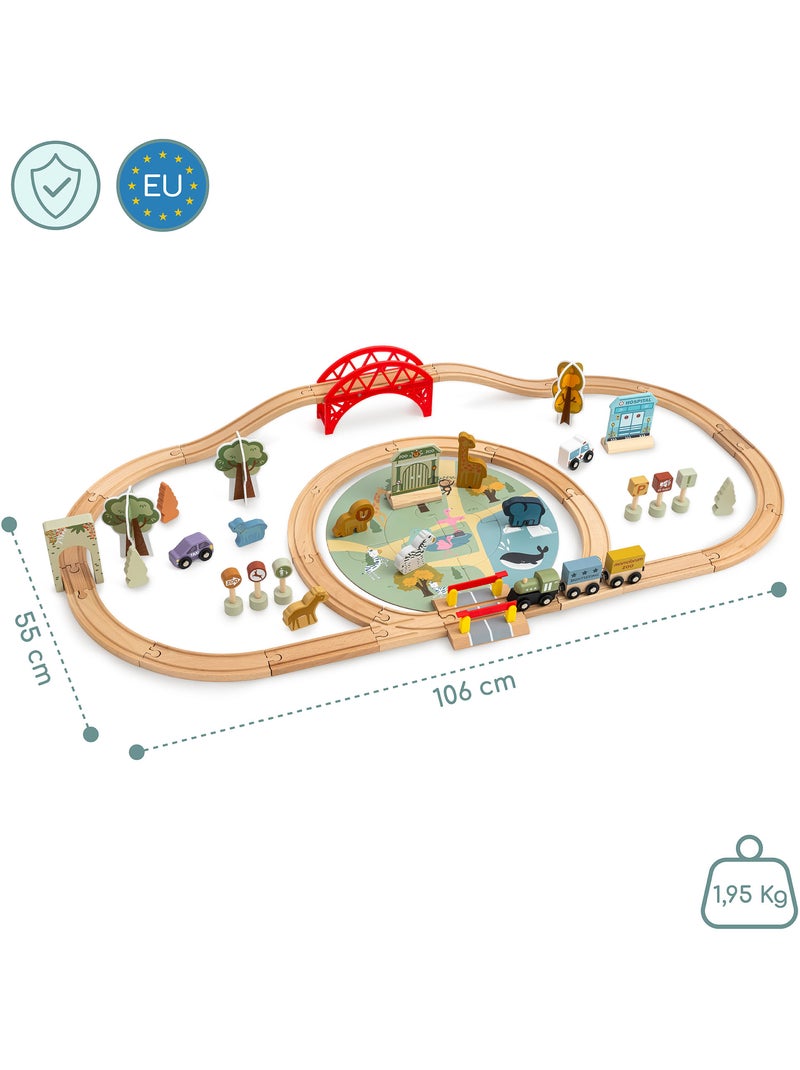 Circuit train bois enfant 106x55cm zoo safari puzzle rails figurine mamabrum N/A - Kiabi