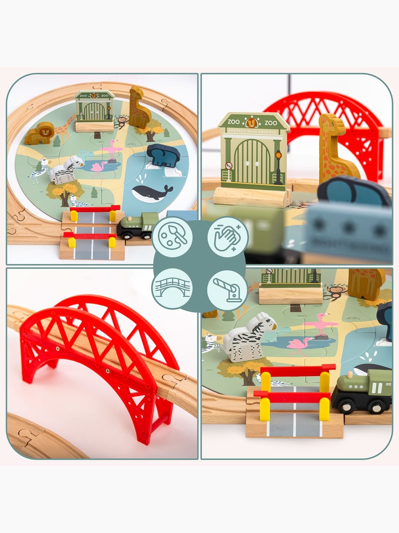 Circuit train bois enfant 106x55cm zoo safari puzzle rails figurine mamabrum N/A - Kiabi